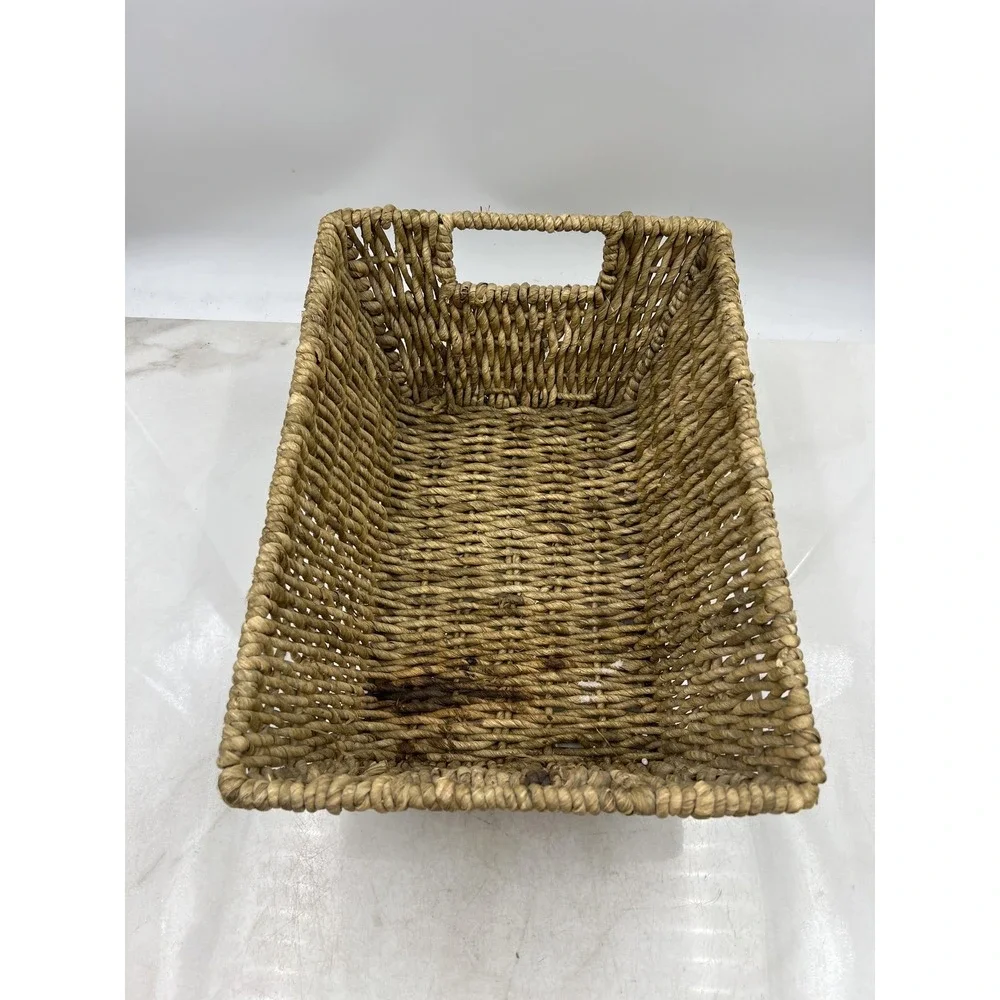 Natural Woven Seagrass Storage Basket Rectangle with Handles Boho Decor 14x10